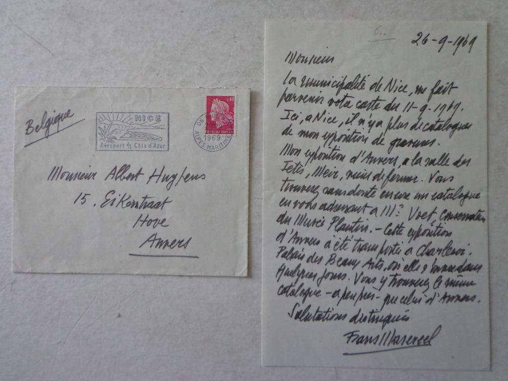 handgeschreven brief en omslag door Frans Masereel, Ophalen of Verzenden