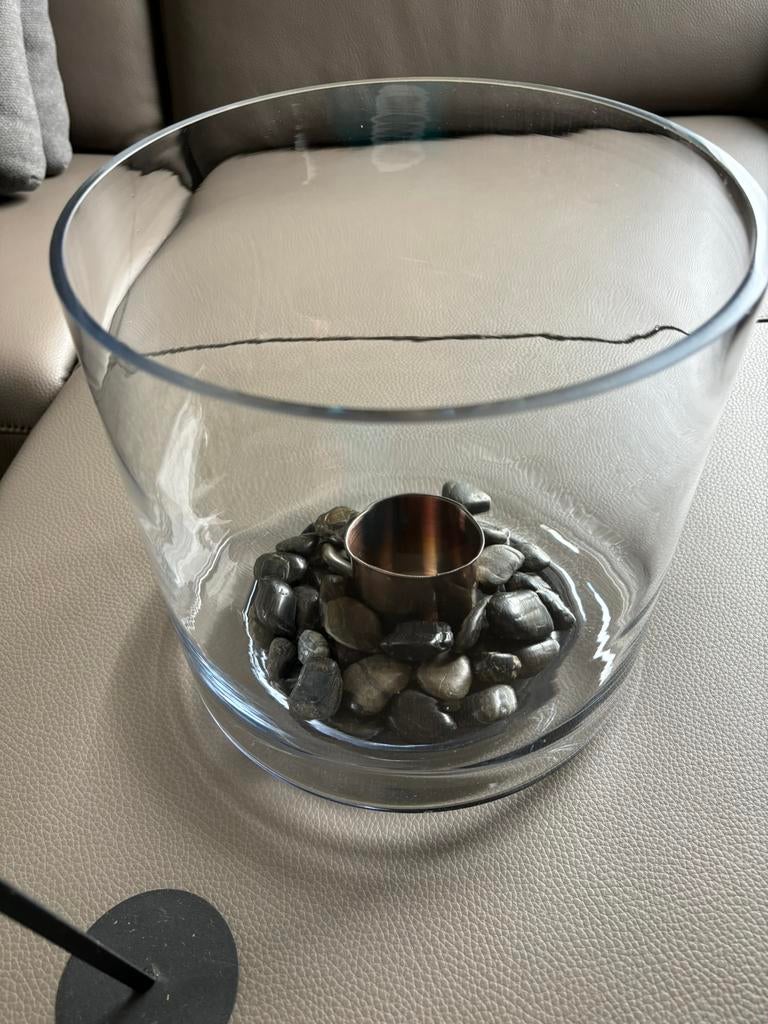 Prachtige sfeerhaard met keien voor binnen of buiten - zgan, Huis en Inrichting, Ophalen of Verzenden, Zo goed als nieuw, Vrijstaande haard