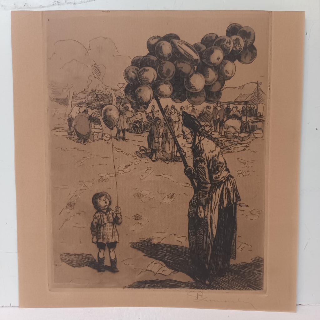 Romeo Dumoulin (1883-1944) - ets - Meisje met ballon, Antiquités & Art, Enlèvement ou Envoi