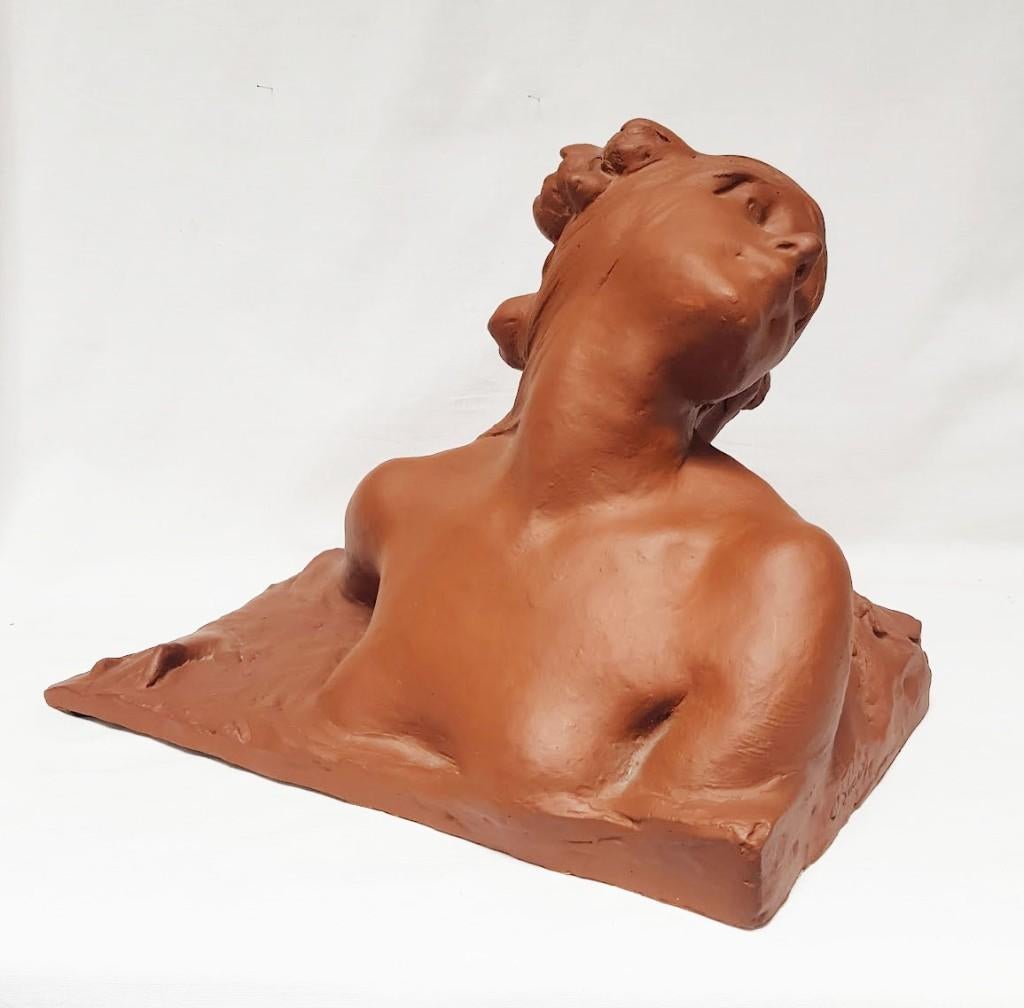 Buste Art Nouveau en terre cuite., Antiquités & Art, Art | Sculptures & Bois, Enlèvement ou Envoi