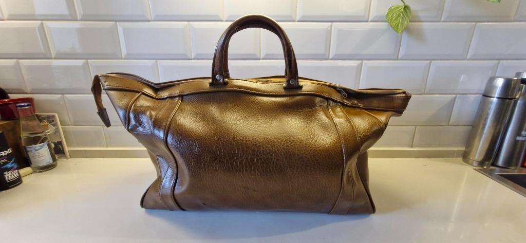 Vintage reistas in leer, Ophalen, 40 tot 60 cm, 20 tot 30 cm, Bruin