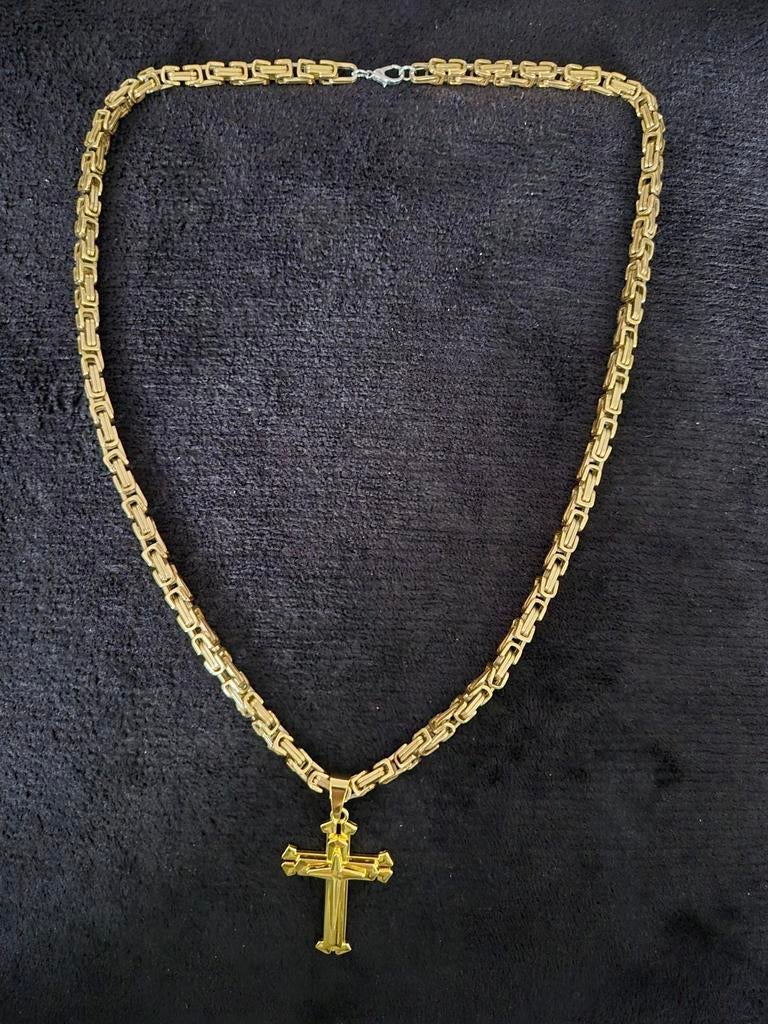 Nieuwe halsketting in stainless steel, Enlèvement ou Envoi, Neuf, Or, Avec pendentif