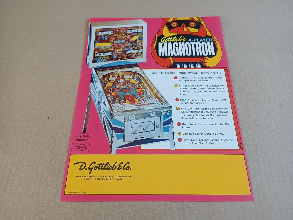 Flyer: Gottlieb Magnotron (1974) Flipperkast, Verzamelen, Automaten | Flipperkasten, Flipperkast, Gottlieb, Verzenden