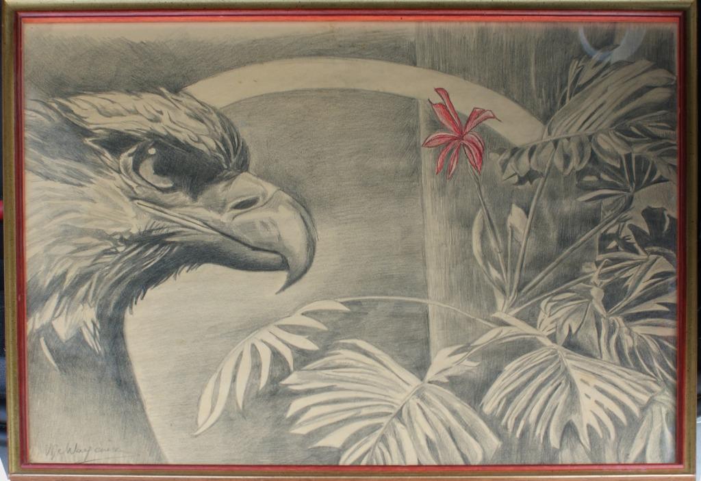 V. De Waegeneer: Havik en bloem (58 x 44 cm), Antiek en Kunst, Ophalen of Verzenden