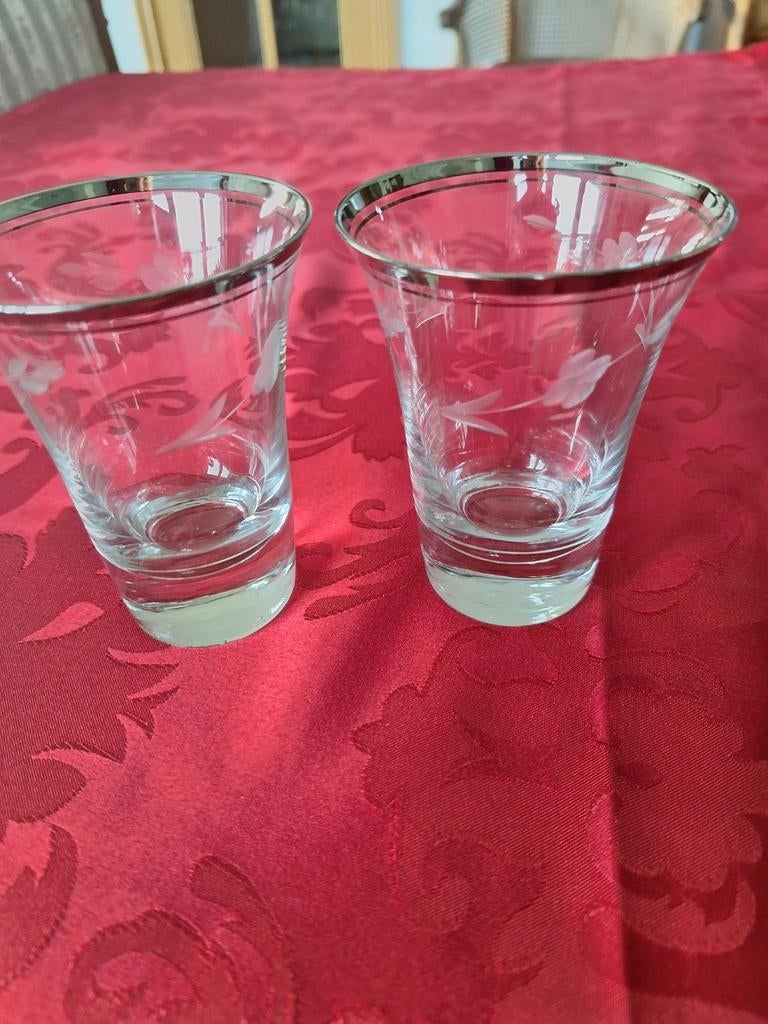 6 verres très fins pour l' apéritif avec bords en argent, Enlèvement
