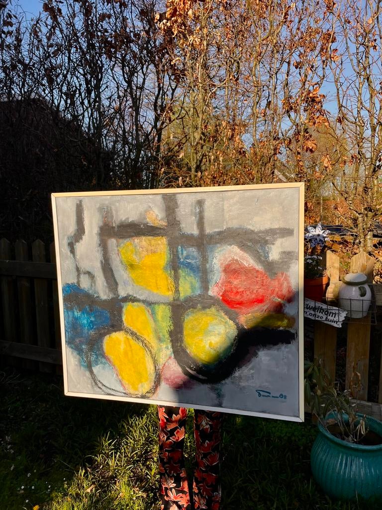 Abstract schilderij vintage design groot! gesigneerd (1985), Antiek en Kunst, Kunst | Schilderijen | Abstract, Ophalen