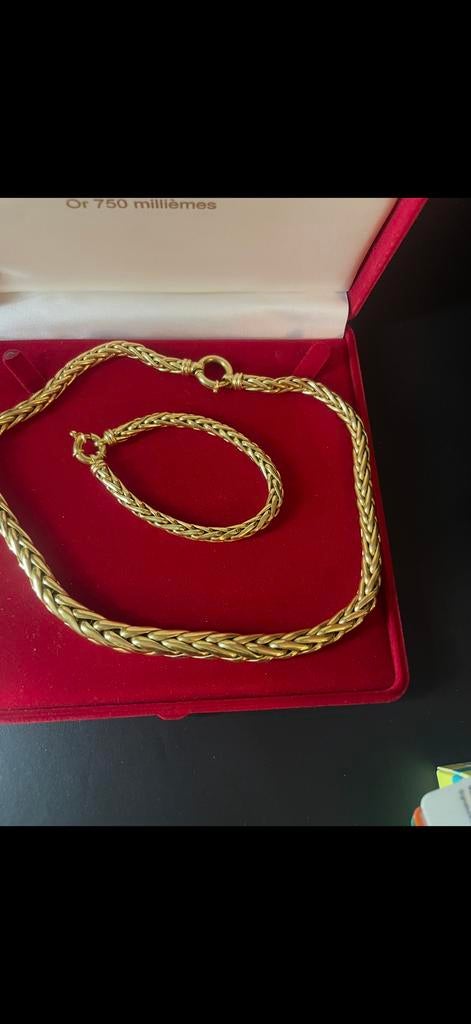 Magnifique parrure mailles palmiers 59 g, Bijoux, Sacs & Beauté, Colliers, Enlèvement, Comme neuf, Or, Or
