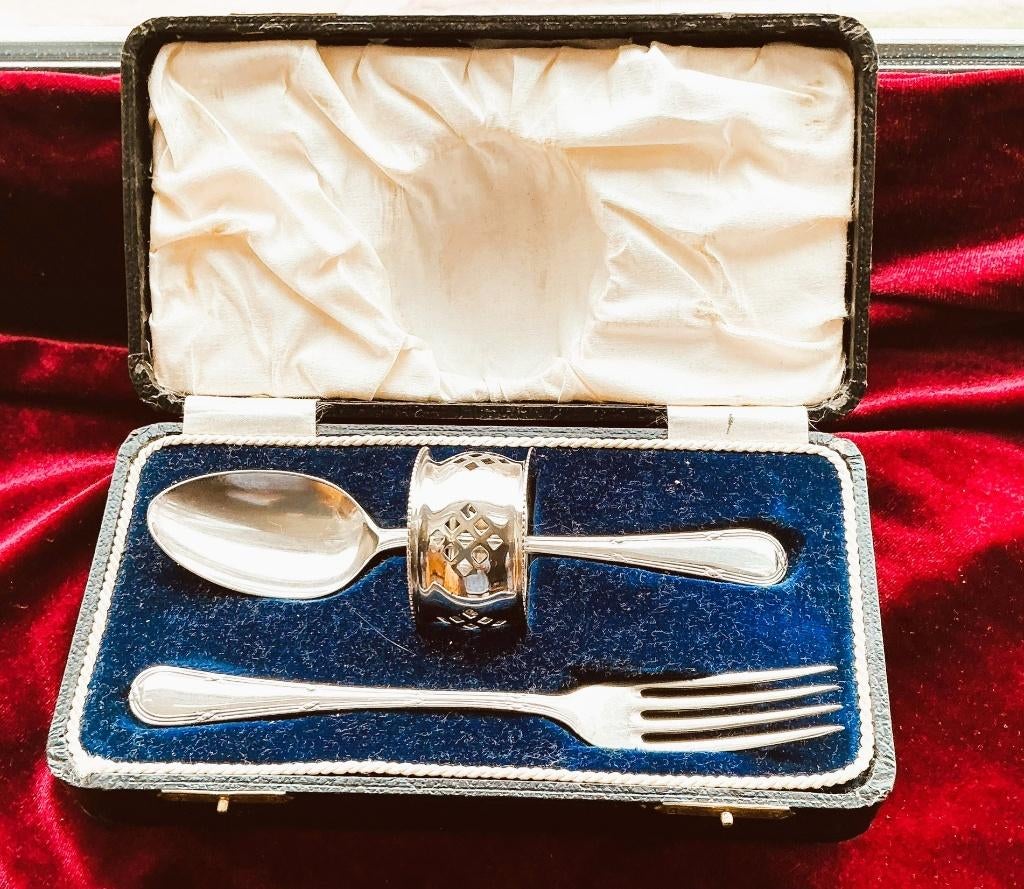 Elégant coffret couverts Maillechort "Belle époque"  +/-1910, Enlèvement ou Envoi