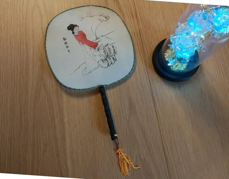 Vintage Chinese waaier van zijde en hout, Ophalen