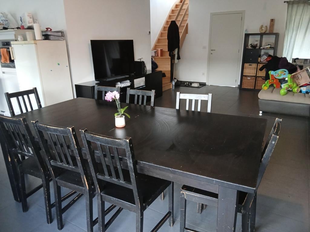 Table extensible 2m-->3m
+ 10 chaises, Maison & Meubles, Enlèvement, Utilisé, Black simple, 8 chaises ou plus