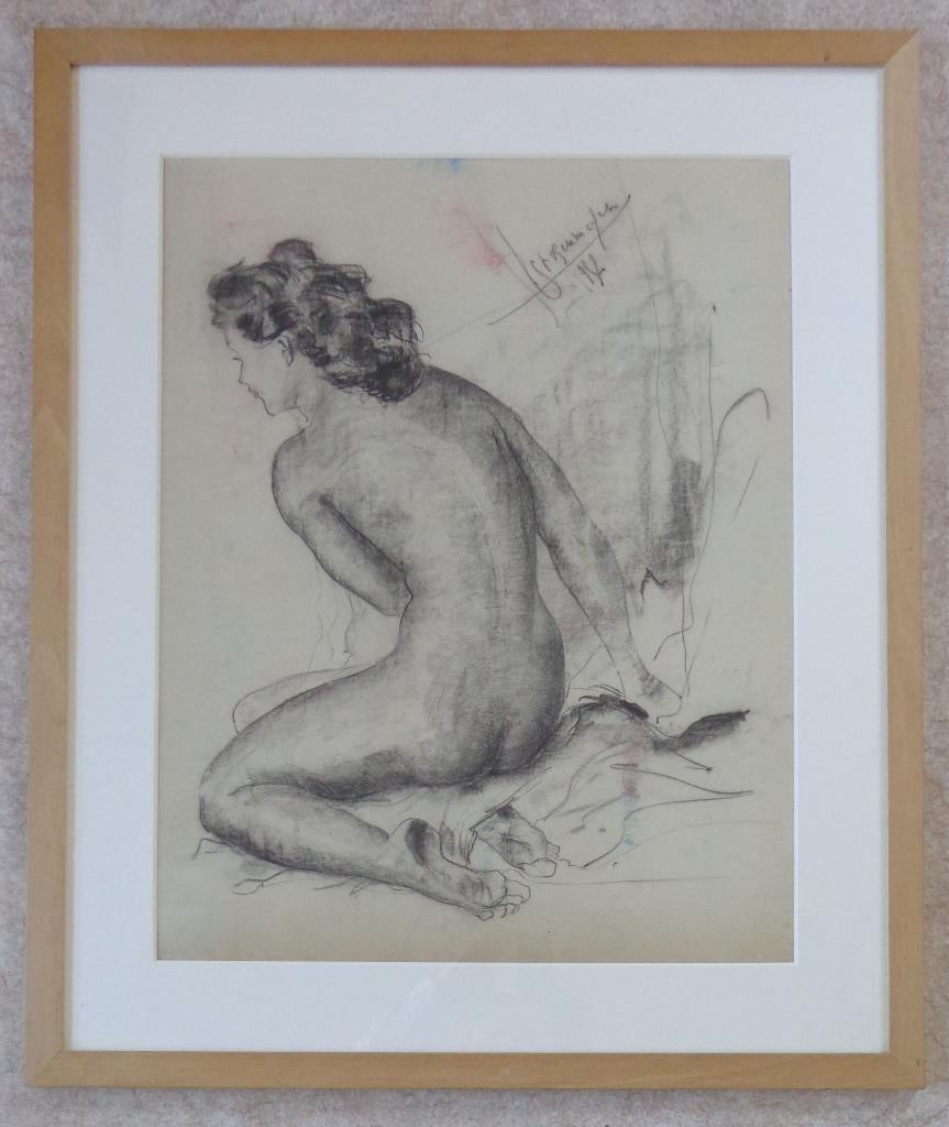 PAUL GRUSENMEYER / ZITTEND NAAKT / ORIGINEEL WERK / 87x73cm, Enlèvement