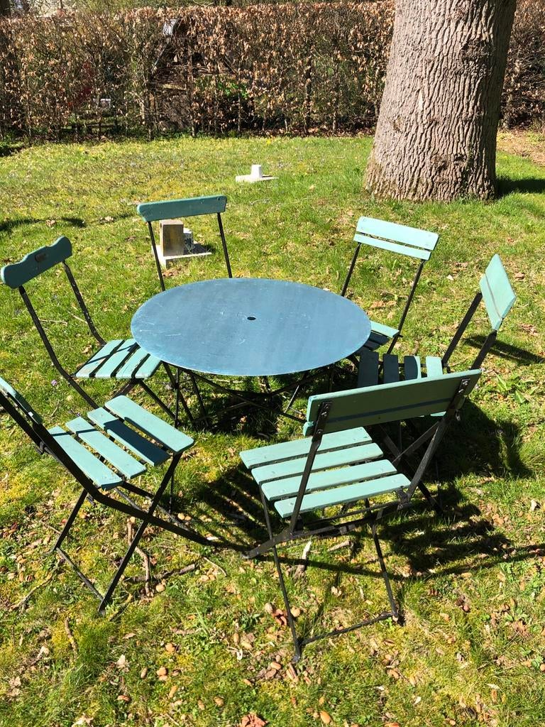 Ensemble de jardin, table + 6 chaises pliantes..., Jardin & Terrasse, Enlèvement, Utilisé, Bois