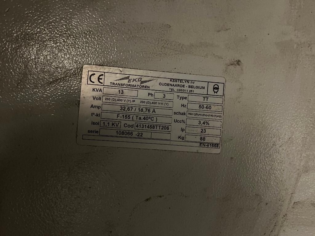TRANSFO 230V - 400V  13KVA, Ophalen of Verzenden, Zo goed als nieuw