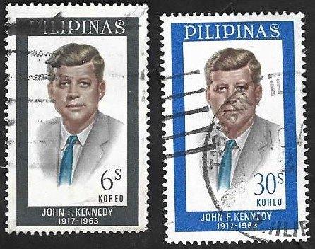 2 Postzegels Filipijnen 1965 John F. Kennedy, Ophalen of Verzenden, Gestempeld, Oost-Azië