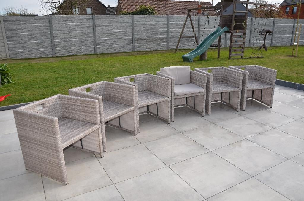 6 fauteuils de jardin tressée + les coussins déhoussables, Enlèvement, Utilisé