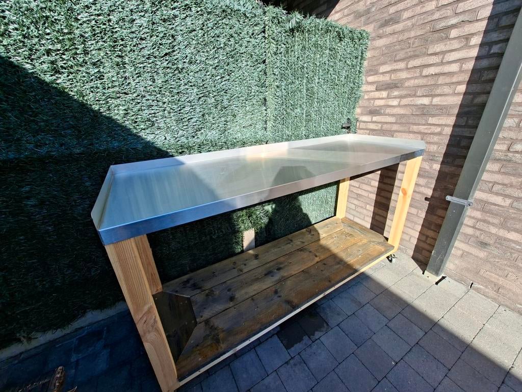 Industriële tafel met RVS blad - 180x60cm - splinternieuw!, Huis en Inrichting, Keuken | Keukenelementen, Nieuw, Minder dan 100 cm