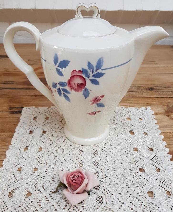 Grote Franse brocante koffiepot, spuitmotief rozen, St.Amand, Enlèvement ou Envoi