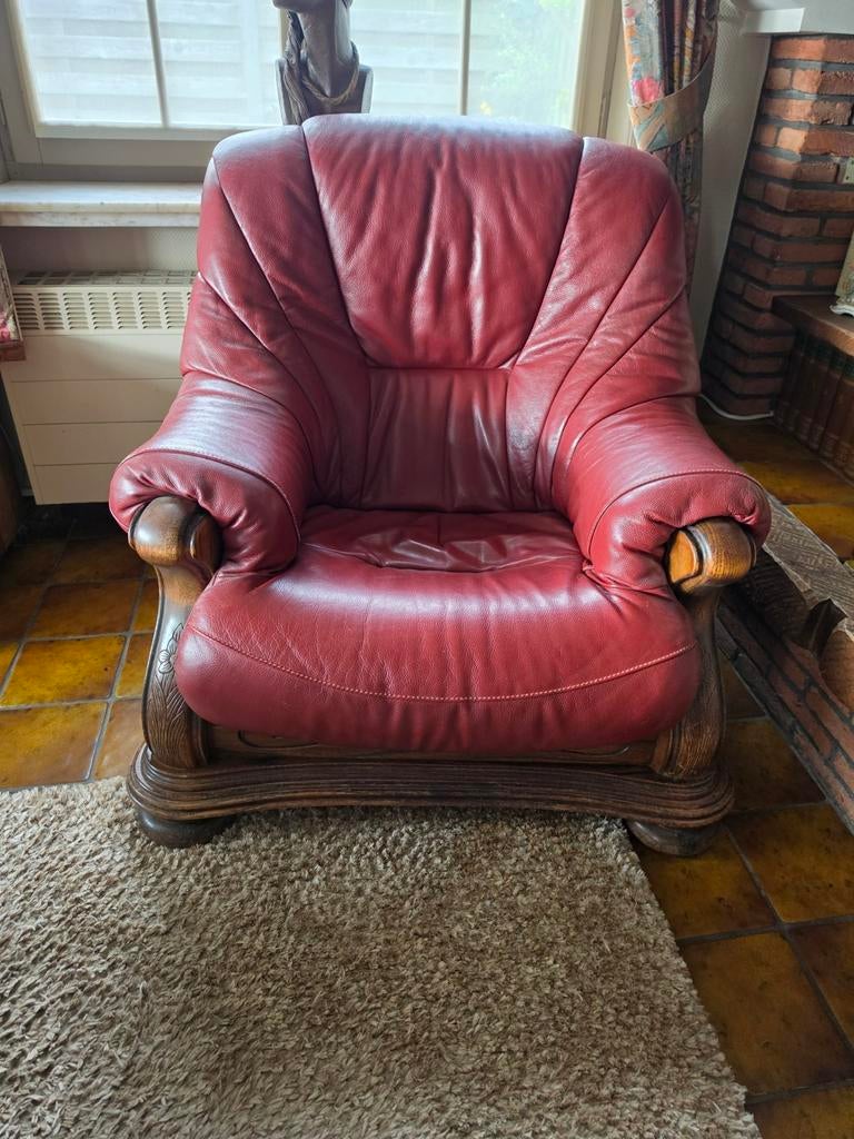 Lederen eenzit ( 2 stuks ), Maison & Meubles, Fauteuils, Bois, Enlèvement