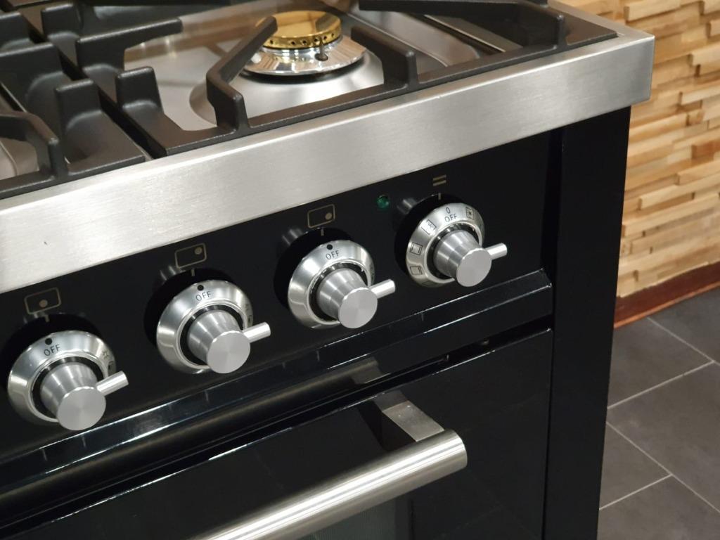 🔥Luxe Boretti Fornuis 90cm hoogglans zwart 300° oven 6 pits, Elektronische apparatuur, Fornuizen, 60 cm of meer, Ophalen of Verzenden