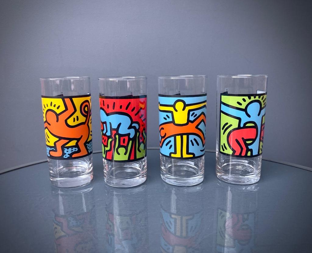 Keith Haring - 4 verres 1990, Collections, Enlèvement ou Envoi, Comme neuf, Verre à soda