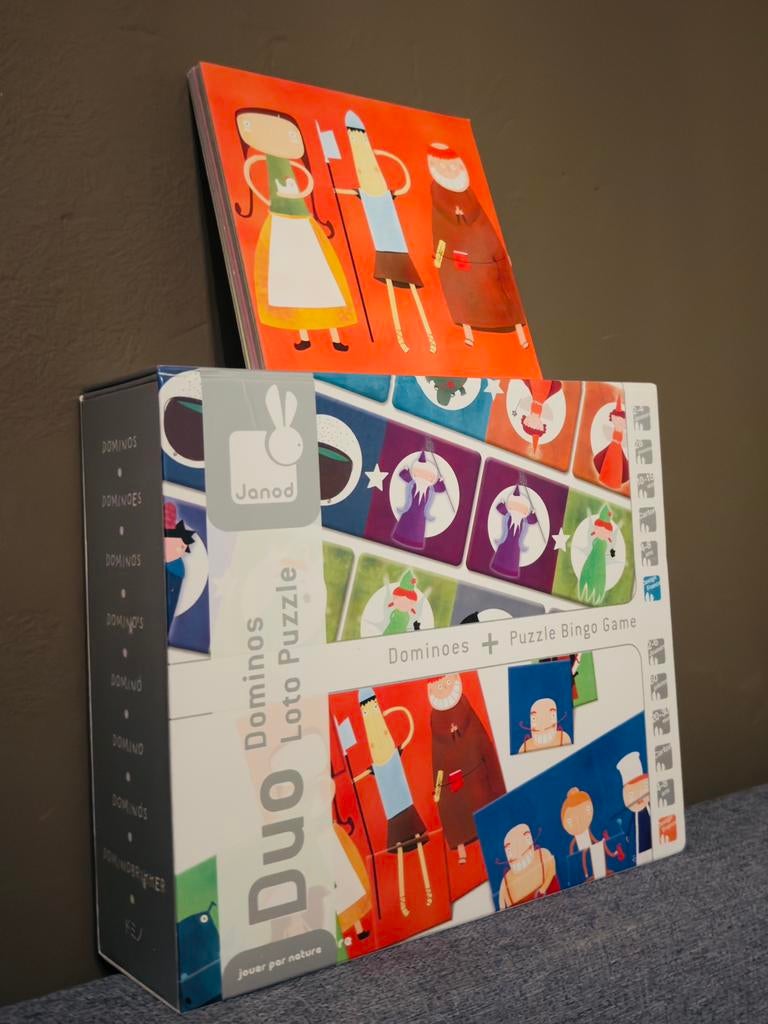 Janod Mallette DUO Dominos magic Loto Puzzle du Royaume, Enlèvement ou Envoi, Comme neuf