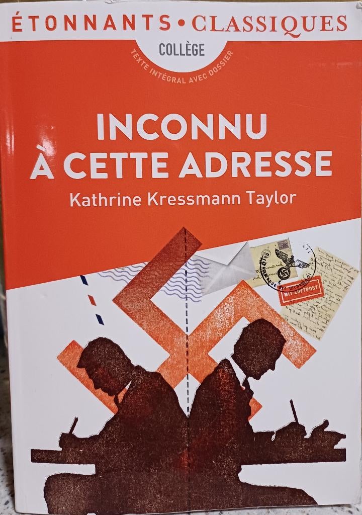 Livre "Inconnu à cette adresse ", Livres, Enlèvement ou Envoi, Français, Comme neuf, Secondaire
