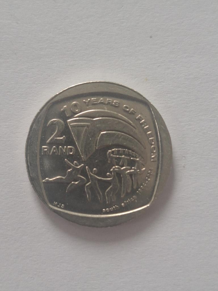 Zuid Afrika 2 rand 2004 10 years of freedom, Postzegels en Munten, Munten | Afrika, Verzenden, Zuid-Afrika, Losse munt