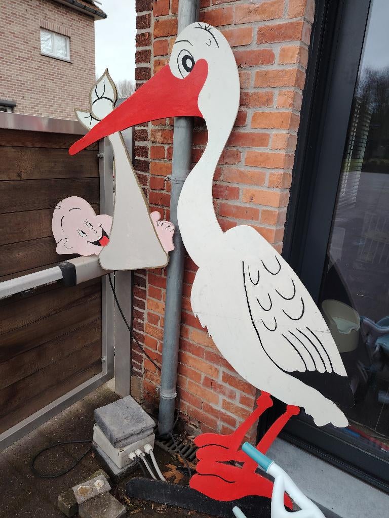 Houten ooievaar, Kinderen en Baby's, Kraamcadeaus en Geboorteborden, Ophalen, Zo goed als nieuw, Geboortebord