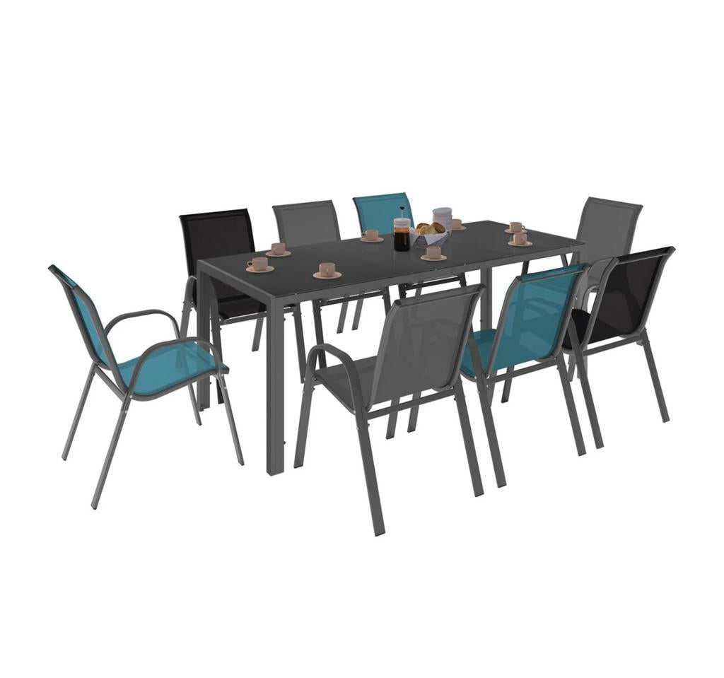 Table de jardin + chaises, Jardin & Terrasse, Ensembles de jardin, Utilisé, Salons de jardin, Textilène, 8 places, Table à dinner