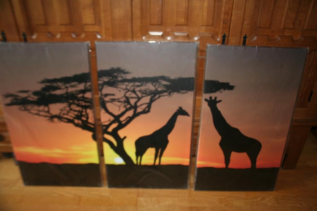 Wanddecoratie 3-luik Giraffe 160X90 XXL, Modern, Ophalen