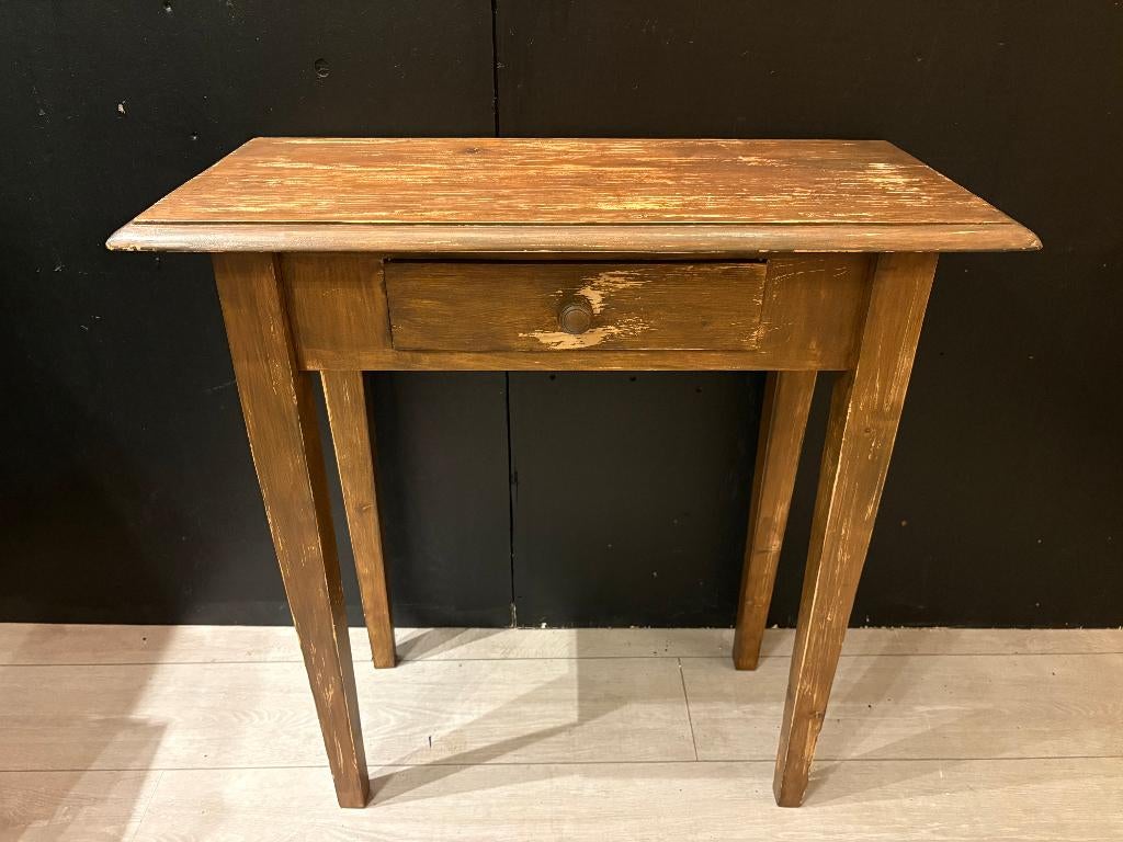 Landelijke Brocante Tafeltje / Side-Table met 1 Lade., Ophalen of Verzenden