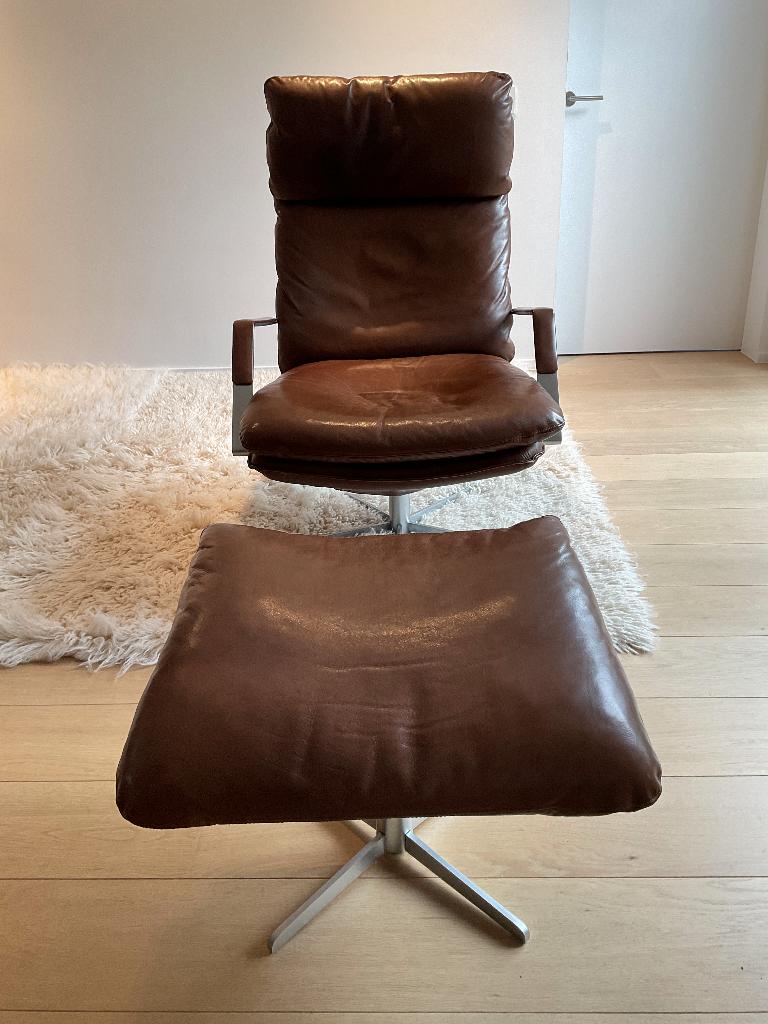 chaise + pouf Søren Lund, Maison & Meubles, Canapés | Repose-pieds & Poufs, Utilisé, 50 à 75 cm, 75 à 100 cm, Ovale, Cuir, Enlèvement