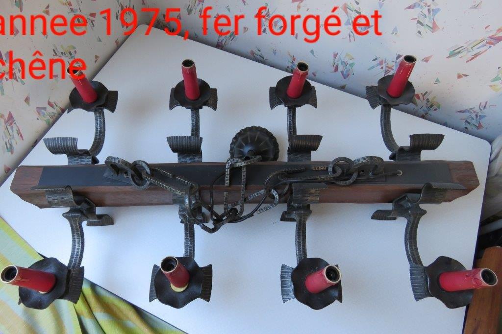 lustre fer forgé et bougie, Enlèvement, Comme neuf, Bois, Chêne et fer forgé style fermette