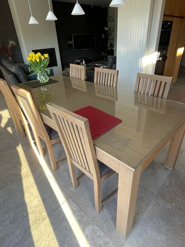 Salle à manger en chêne clair. Table + 8 chaises +..., Maison & Meubles, Enlèvement, Comme neuf