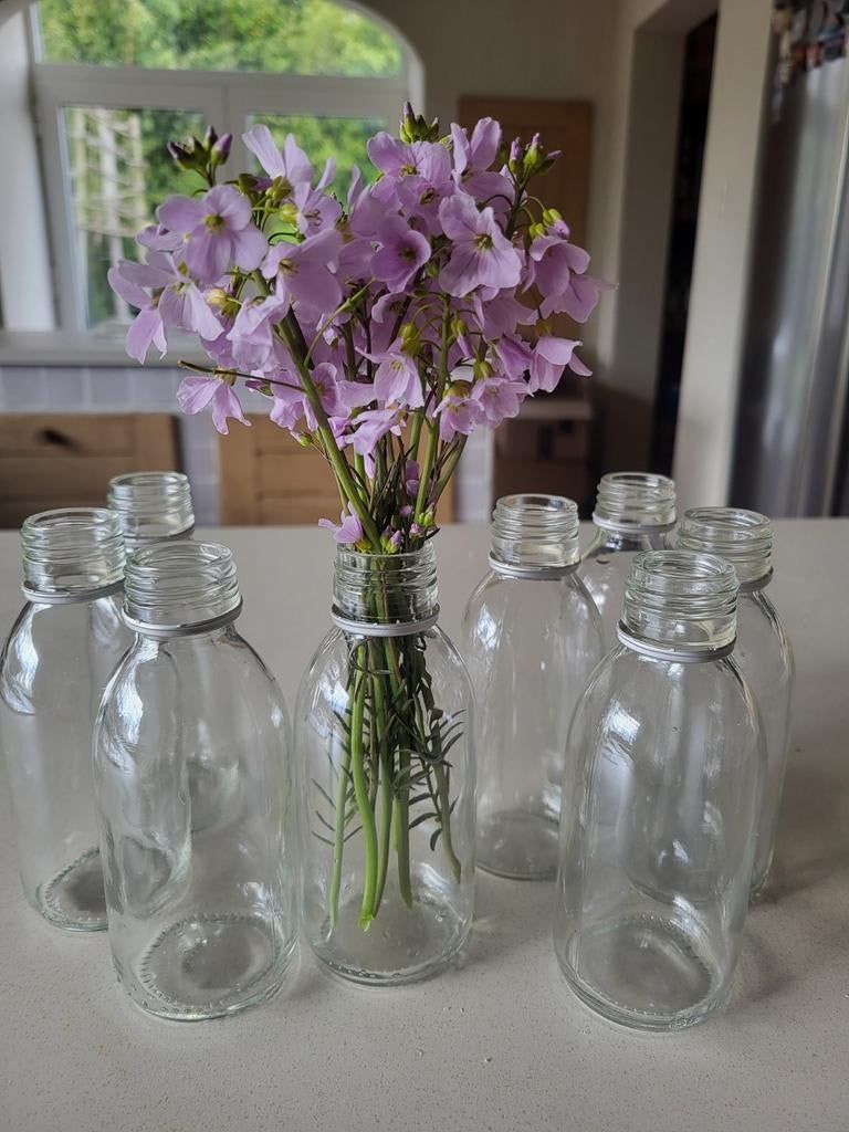 8 glazen vaasjes of flesjes (5 euro samen), Huis en Inrichting, Woonaccessoires | Vazen, Ophalen of Verzenden