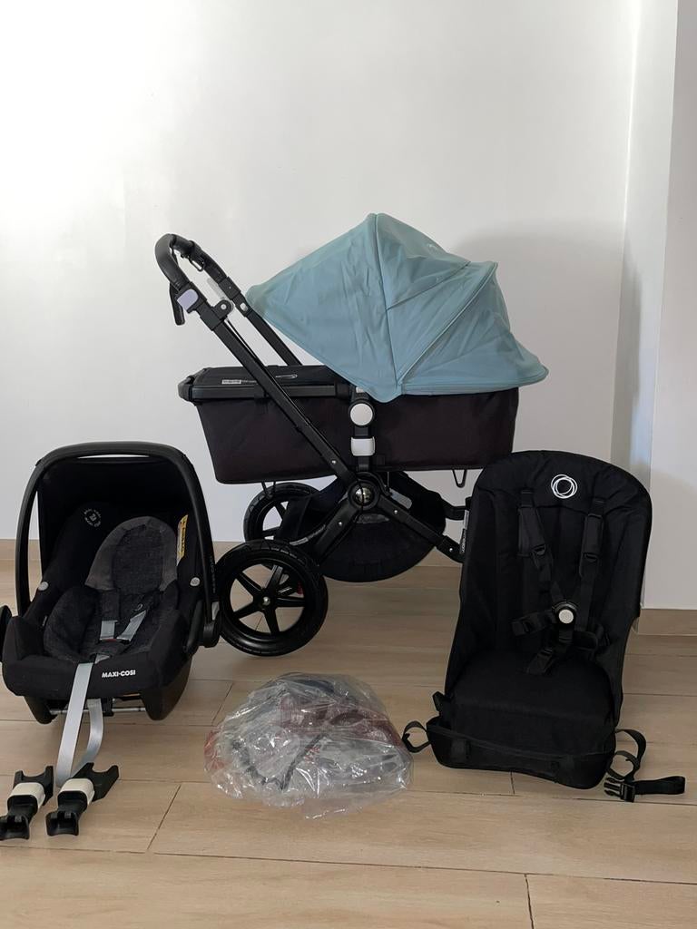Bugaboo Cameileon 3 Black /blu 3-in-1 kinderwagen Set, Kinderen en Baby's, Buggy's, Zo goed als nieuw, Maxi-Cosi, Regenhoes, Verstelbare rugleuning