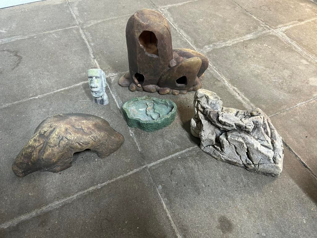 Grotten, decor, drink/eetbak exo terra, Ophalen, Gebruikt, Tak, Plant, Rots of Steen