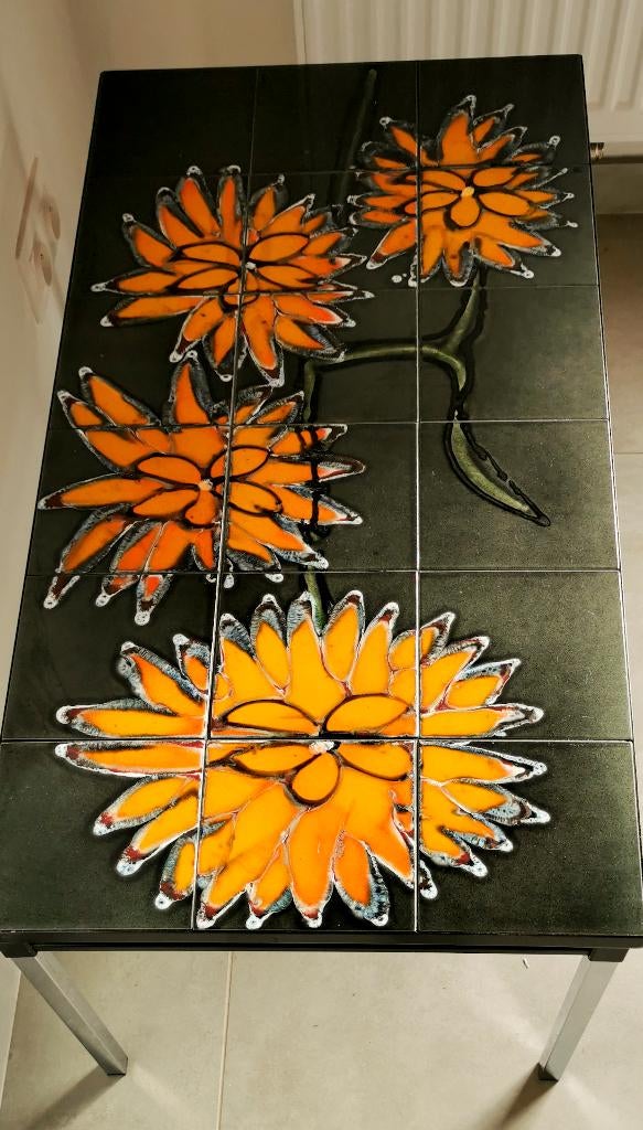 Table basse vintage années 70 – céramique décor orange, Antiquités & Art, Enlèvement