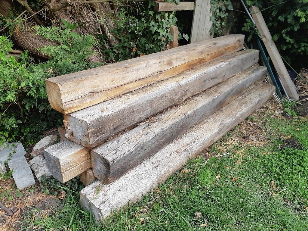 EIKENHOUTEN BALKEN, Doe-het-zelf en Bouw, Hout en Planken, Ophalen, Gebruikt, 25 tot 50 mm, Eiken