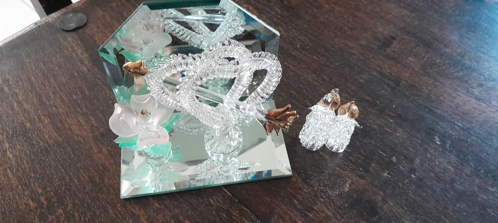 Kristal beeldje bloem, kaarsjes en spiegel, Collections, Porcelaine, Cristal & Couverts, Enlèvement, Utilisé, Cristal, Statue(s)