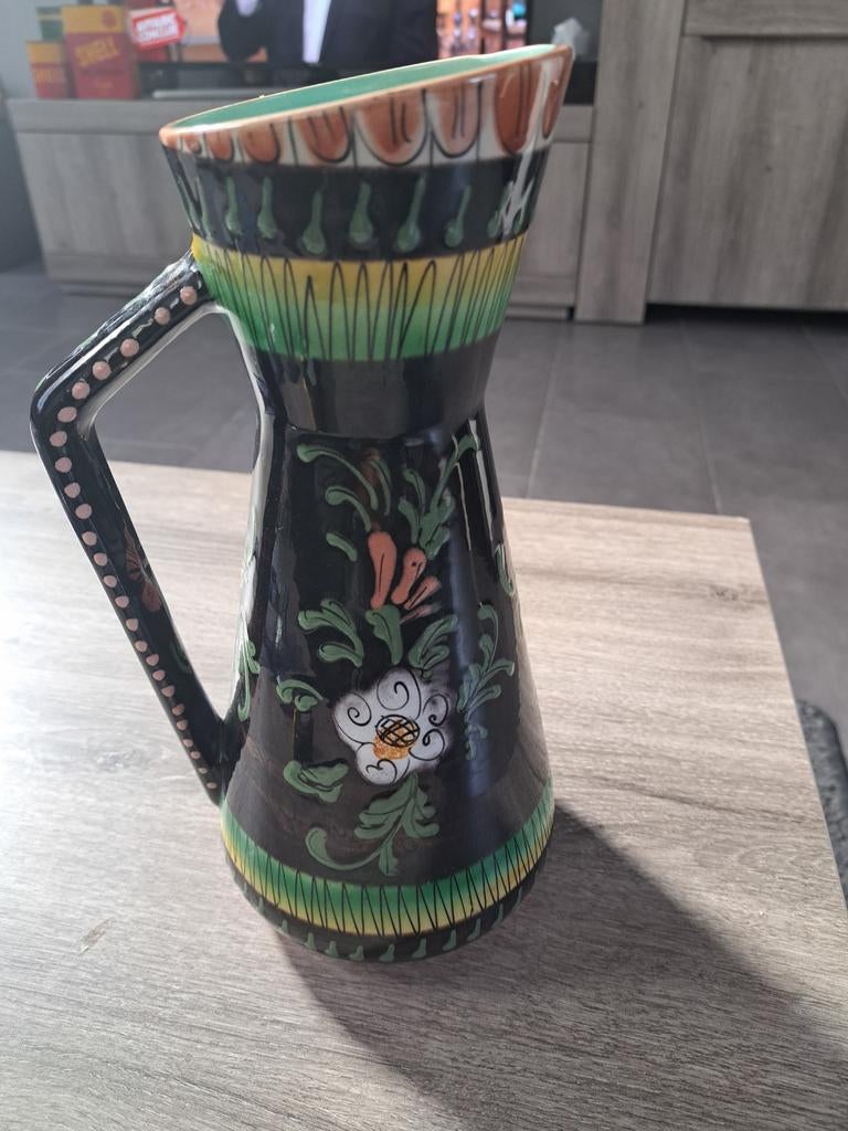 Pichet fleuri  en céramique emaillee BEQUET, Antiquités & Art, Enlèvement ou Envoi
