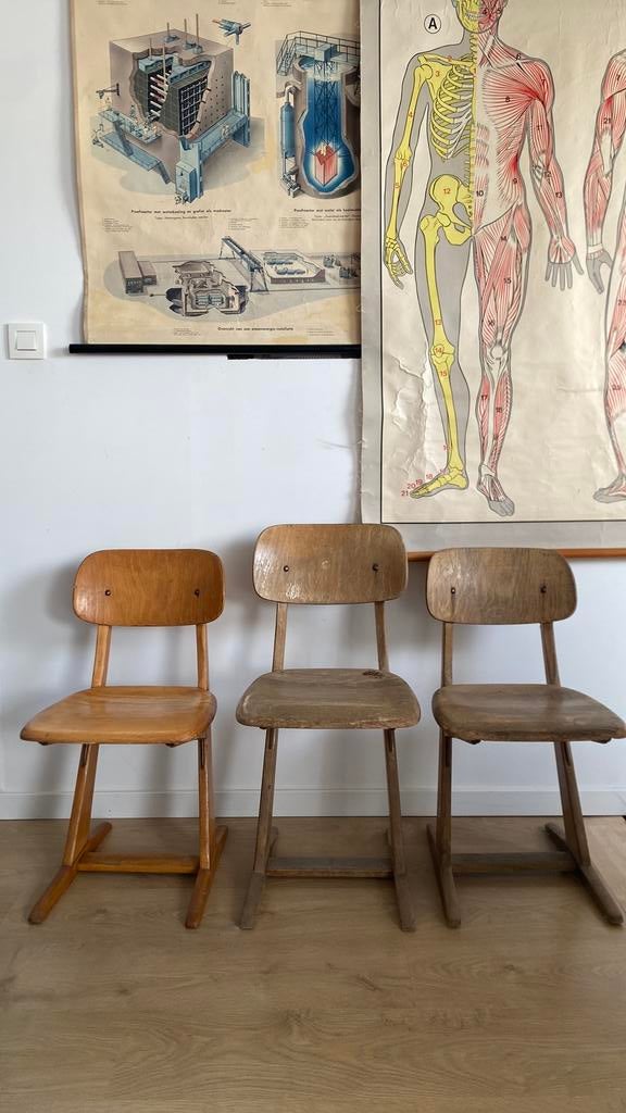Vintage schoolstoelen, Enlèvement, Utilisé, Bois