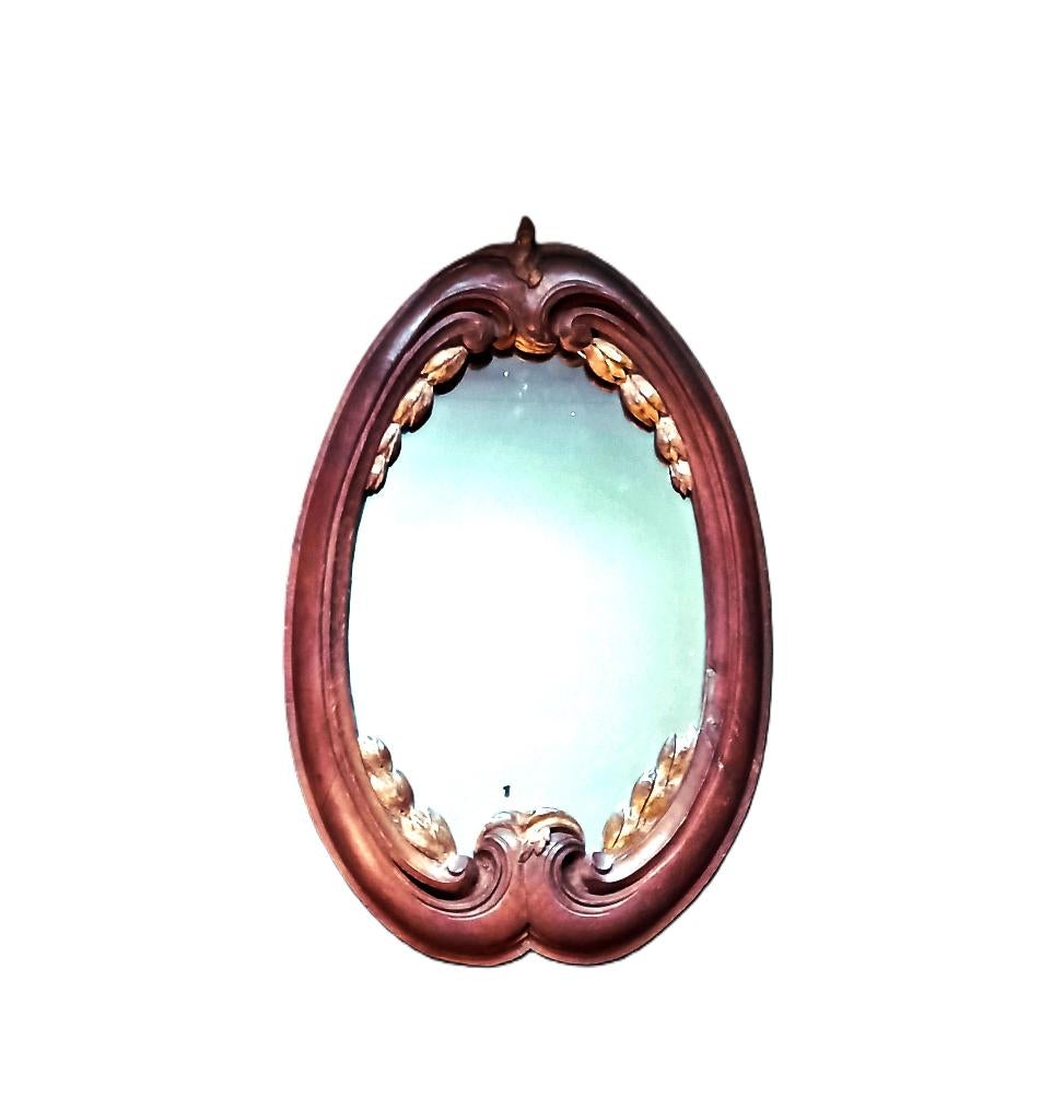 Grand Miroir Sculpté 19è S. avec Feuilles De Laurier Doré, Enlèvement, Ovale, 50 à 100 cm, Moins de 100 cm