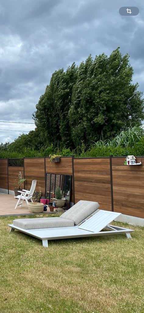 Double transat en métal blanc avec coussins, Tuin en Terras, Tuinsets en Loungesets, Aluminium, Zo goed als nieuw, Loungeset, Ophalen