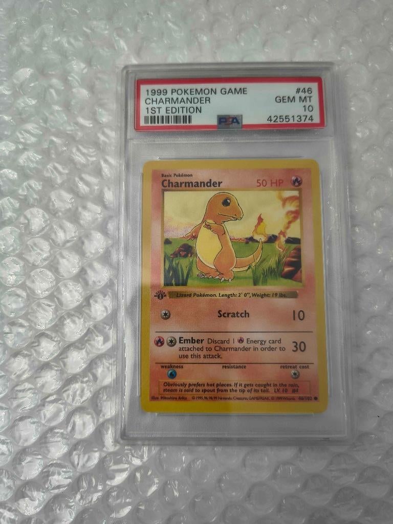 1st Edition Charmander 46/102 Base Set Shadowless  PSA 10, Hobby en Vrije tijd, Verzamelkaartspellen | Pokémon, Ophalen, Nieuw