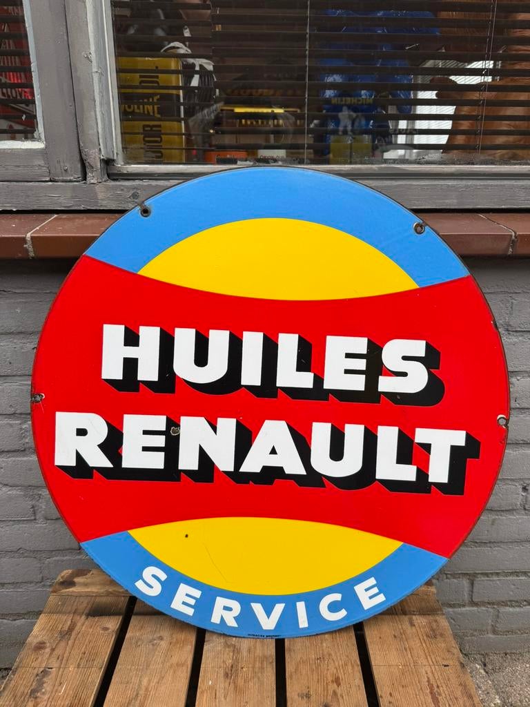 Huiles Renault Service emaille reclamebord, Verzamelen, Ophalen, Gebruikt, Reclamebord
