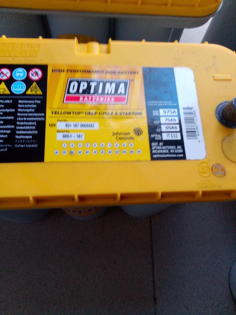Optima YellowTop 5.5 AGM 75A Deep Cycle Agm accu , Ophalen, Gebruikt