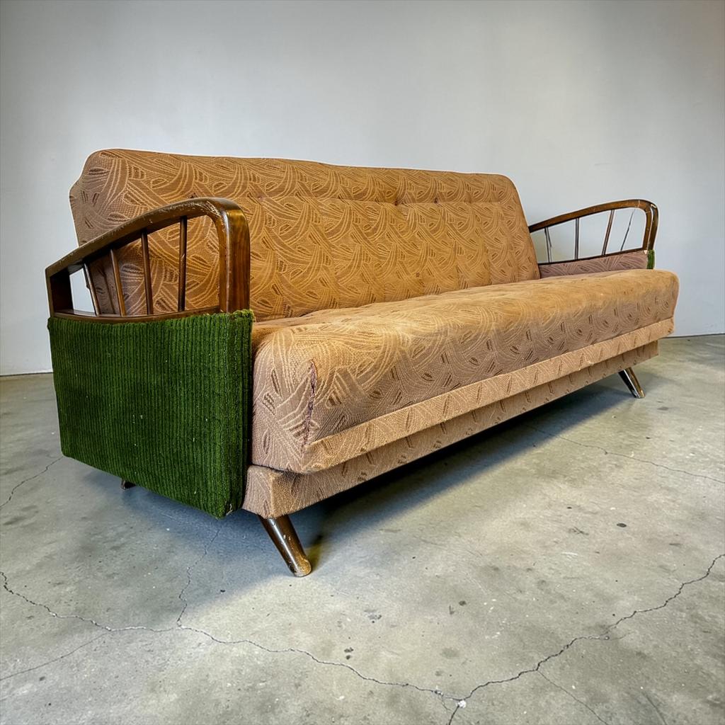 Canapé/canapé-lit et fauteuil vintage vert beige, Antiquités & Art, Enlèvement