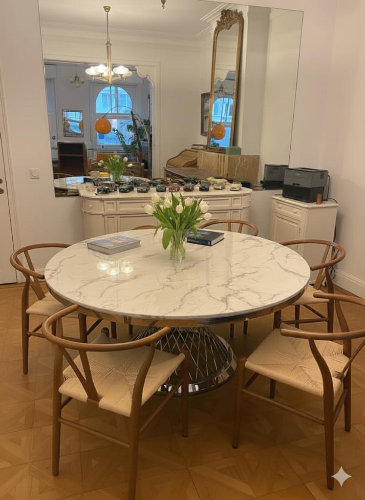 Marmeren/marbre rond(e) tafel/table 160cm diameter/mètre, Maison & Meubles, 150 à 200 cm, Cinq personnes ou plus, Rond, 150 à 200 cm