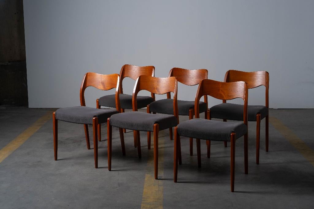 Niels O. Møller - Model 71 eetkamerstoelen, Maison & Meubles, Chaises, Gris, Enlèvement, Tissus, Deens design